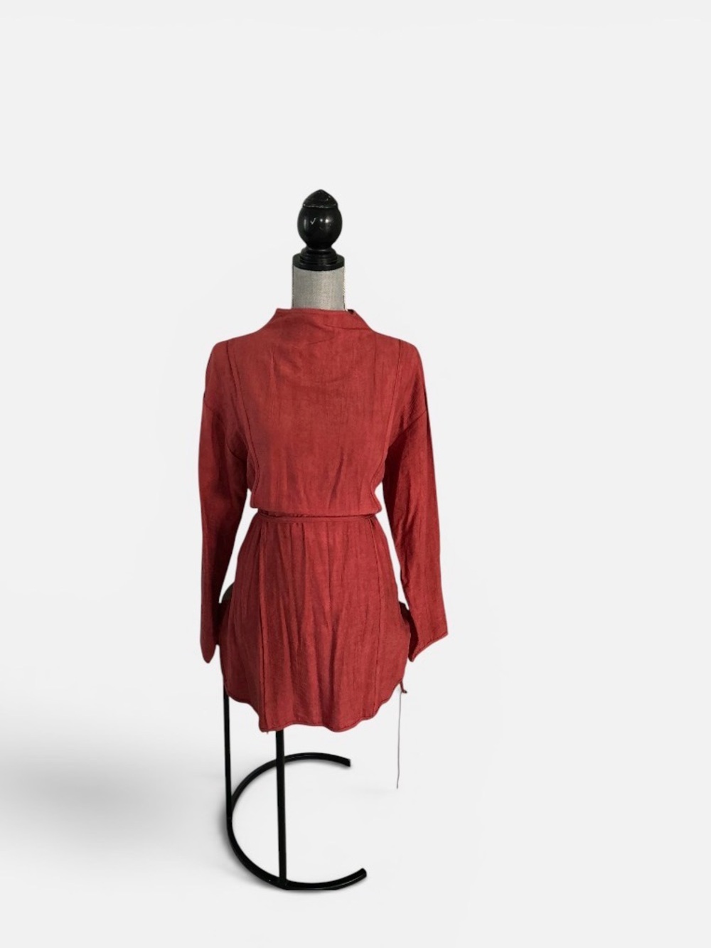 Red Long-Sleeve Tie-Waist dress